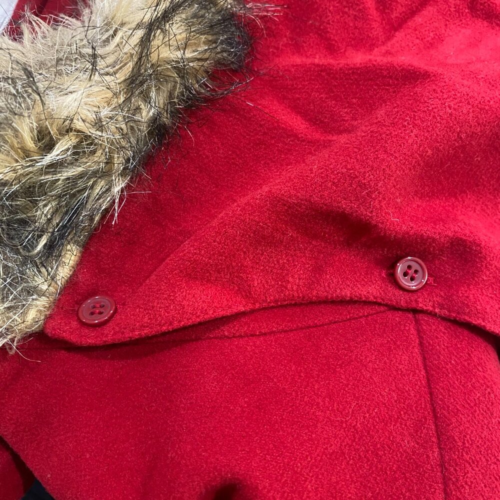 Style & Co Red Wool Blend Toggle Coat Faux Fur Hood XL - Picture 11 of 16
